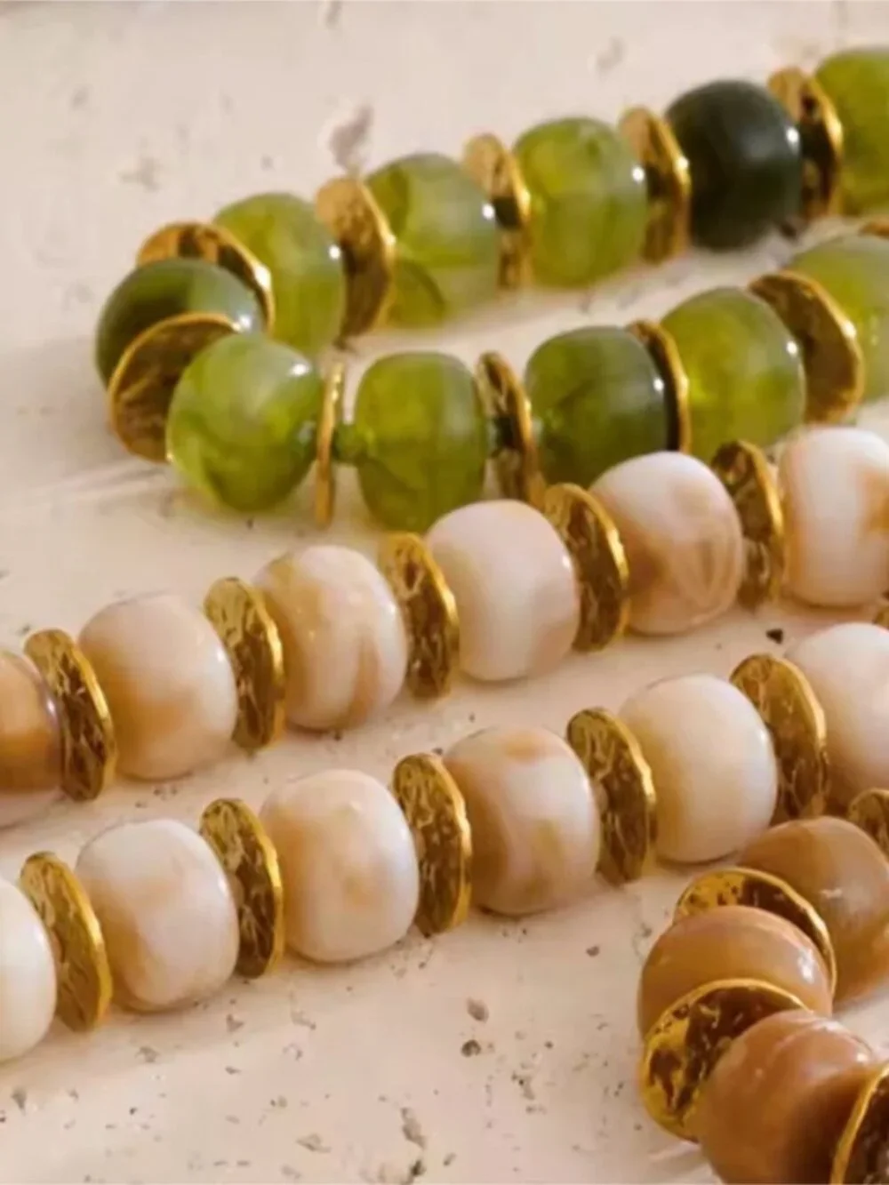 Cream and Gold Marble Resin Bead Necklace